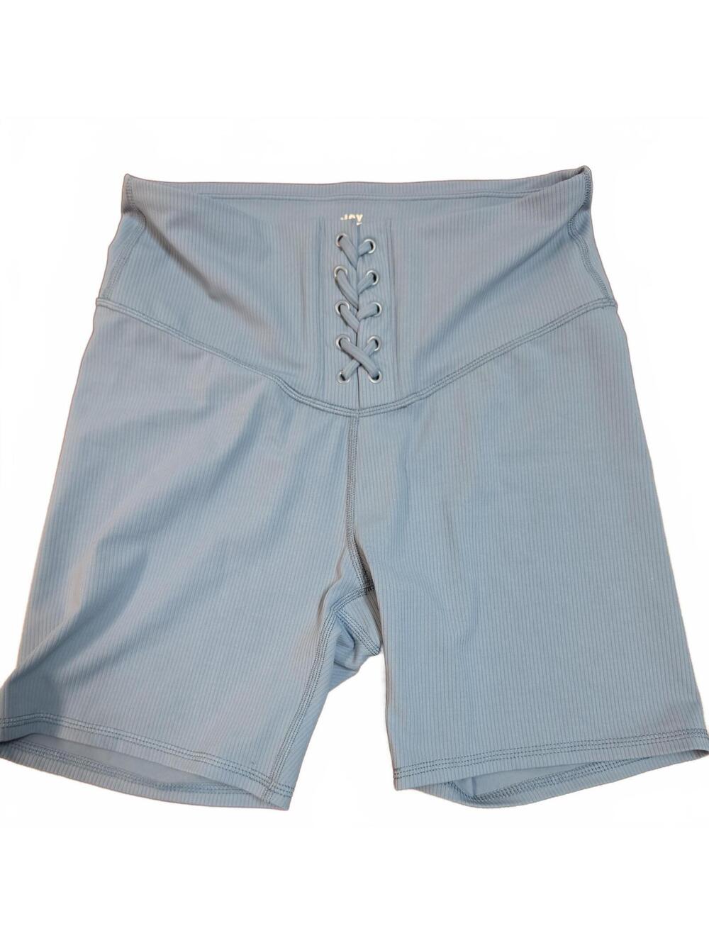 Joy Lab Bike Shorts M Blue Ribbed Laced Front High Rise Athletic Athleisure NWOT